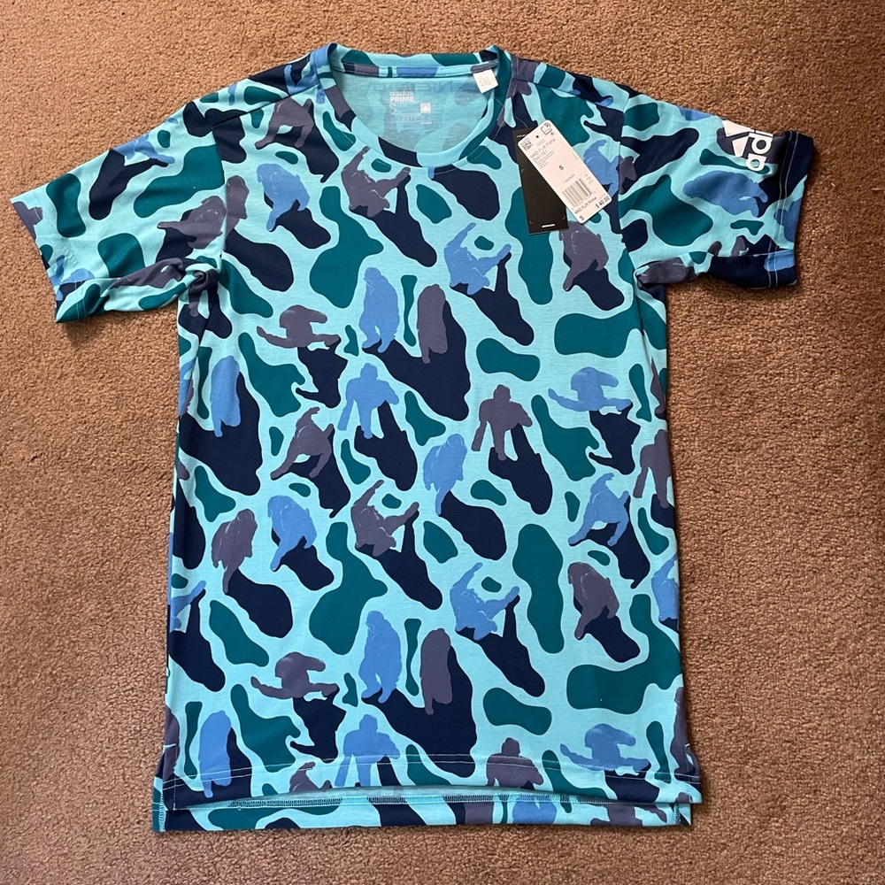 Adidas x NERD Pharrell FreeLift Prime T-Shirt Blue Camo Tee Mens Size S (DH1179)